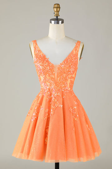 Sparkly Orange A Line Glitter Homecoming kjole med paljetter